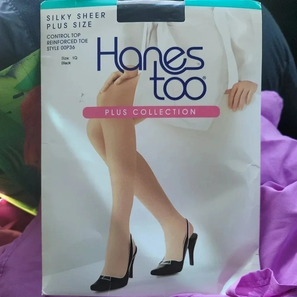Hanes Too Silky sheer Plus size Control top Size 1Q Black NIP Pantyhose